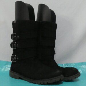 ROXY | size 9 | Stylish Black Triple Buckle Boots | Suede Texture | Zip-Up Sides